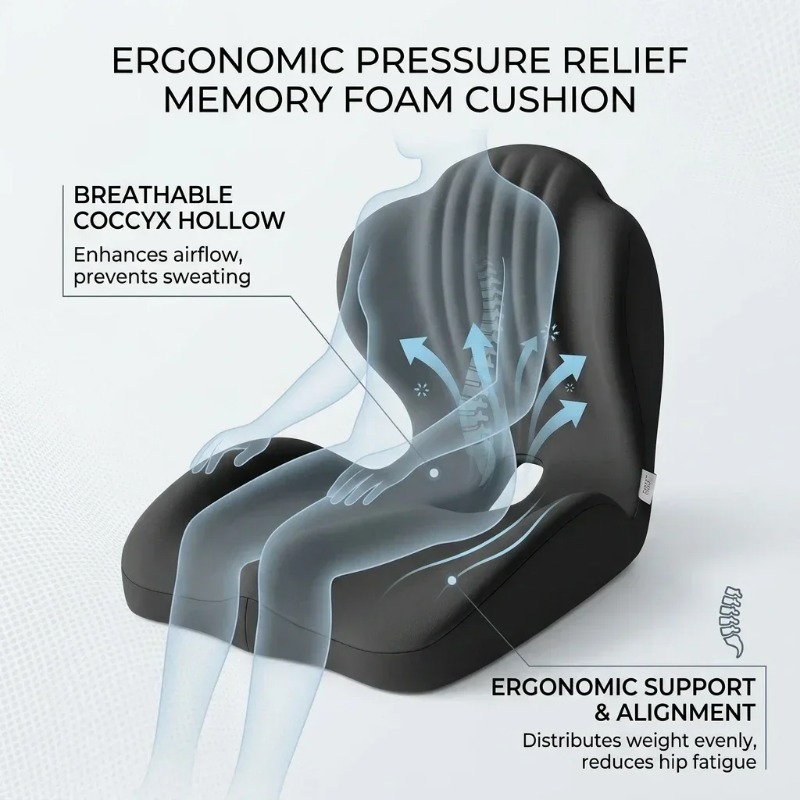 Coccyx Seat Cushion Memory Foa - огляд і ціна Posture Corrector Back